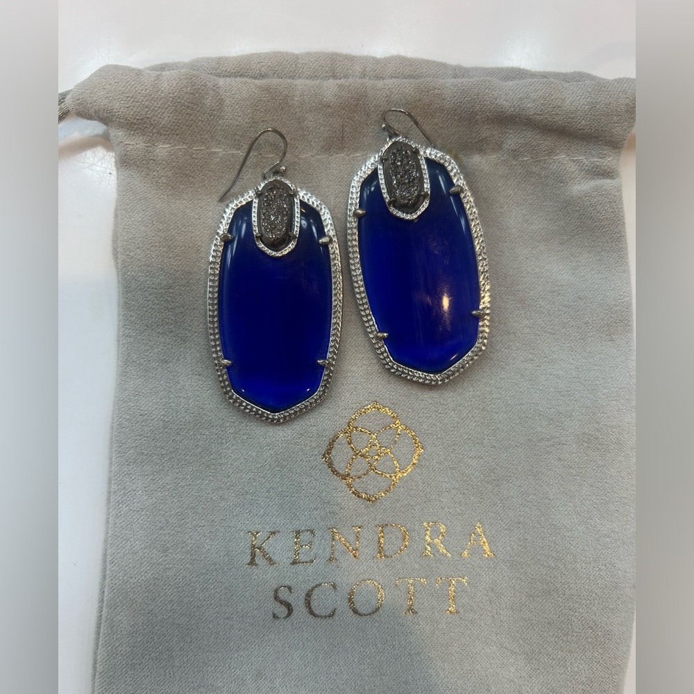 Kendra Scott Cobalt Blue and Silver Drop Earrings - Large